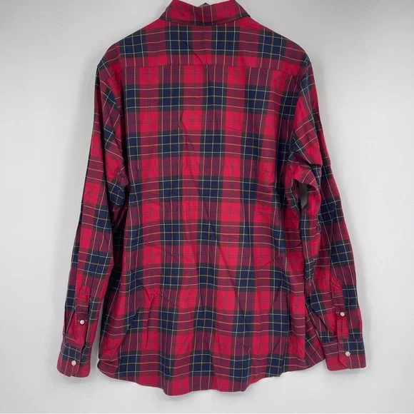 Barbour Wetheram Red Tartan Plaid Button Down Shirt Tailored Fit Mens Size L
